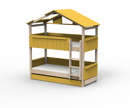 Starlight Haus-Etagenbett für Kinder mit Dach & Zusatzbett