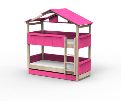 Starlight Haus-Etagenbett für Kinder mit Dach & Zusatzbett