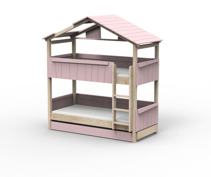 Starlight Haus-Etagenbett für Kinder mit Dach & Zusatzbett