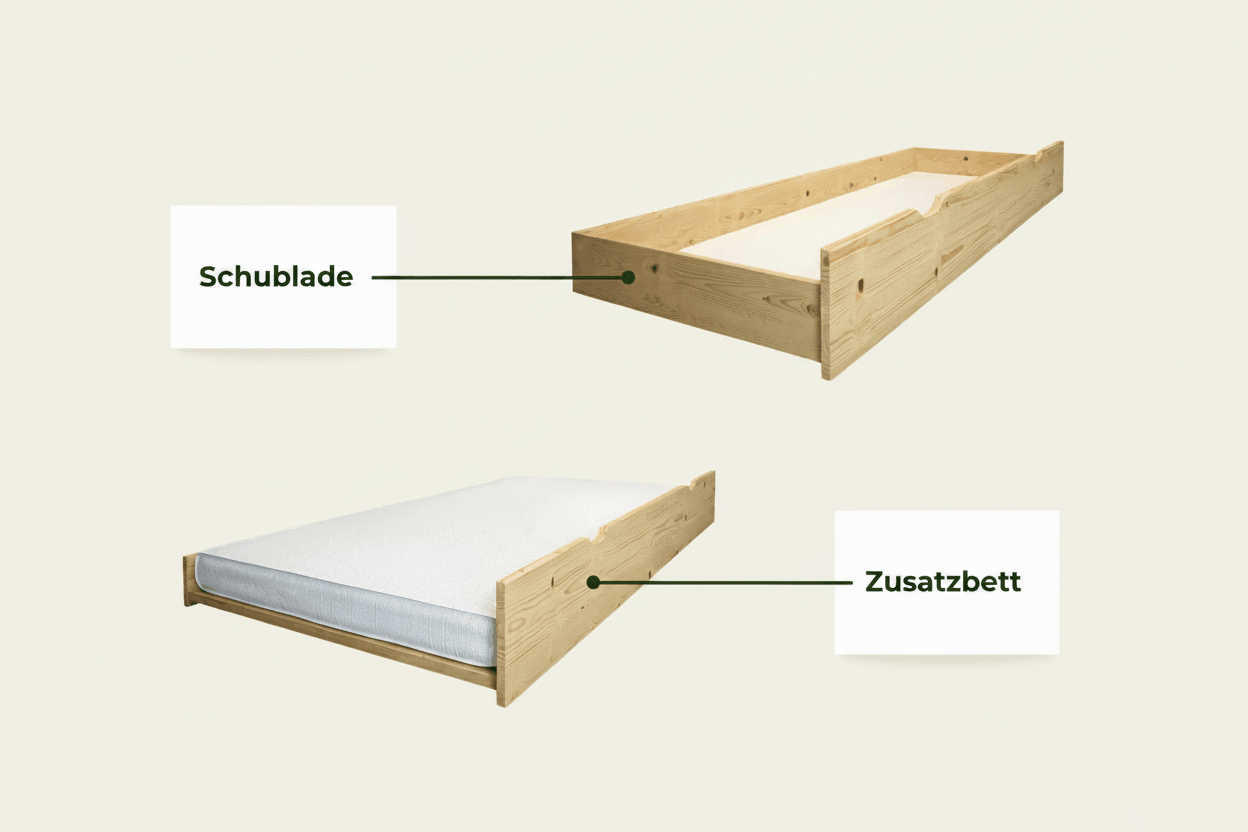 Holz Etagenbett Thea mit Stufenregal, 90 x 200 cm
