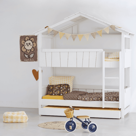 Starlight Haus-Etagenbett für Kinder mit Dach & Zusatzbett