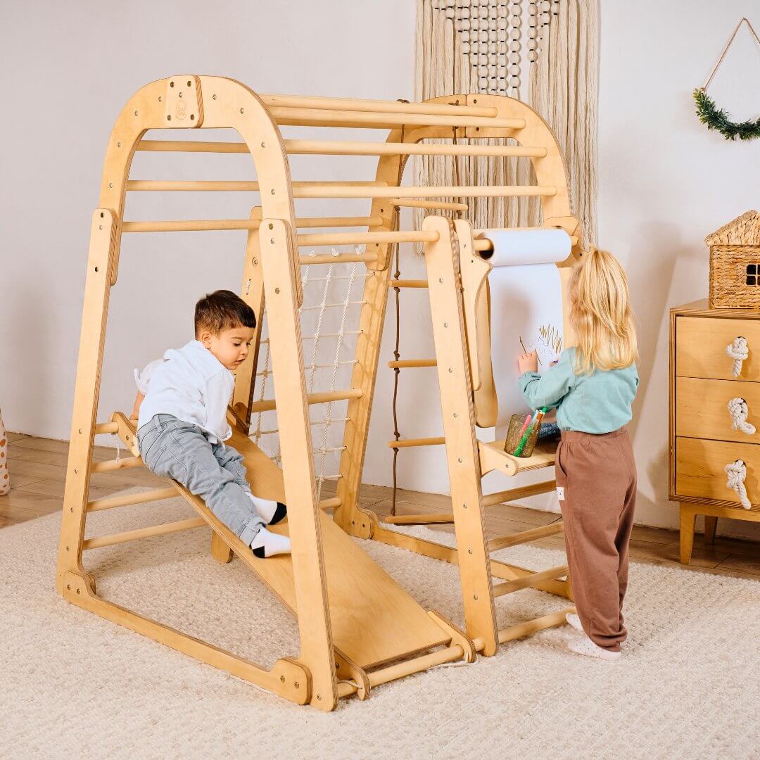 Indoor wooden playground for children + artificial addition + slide board