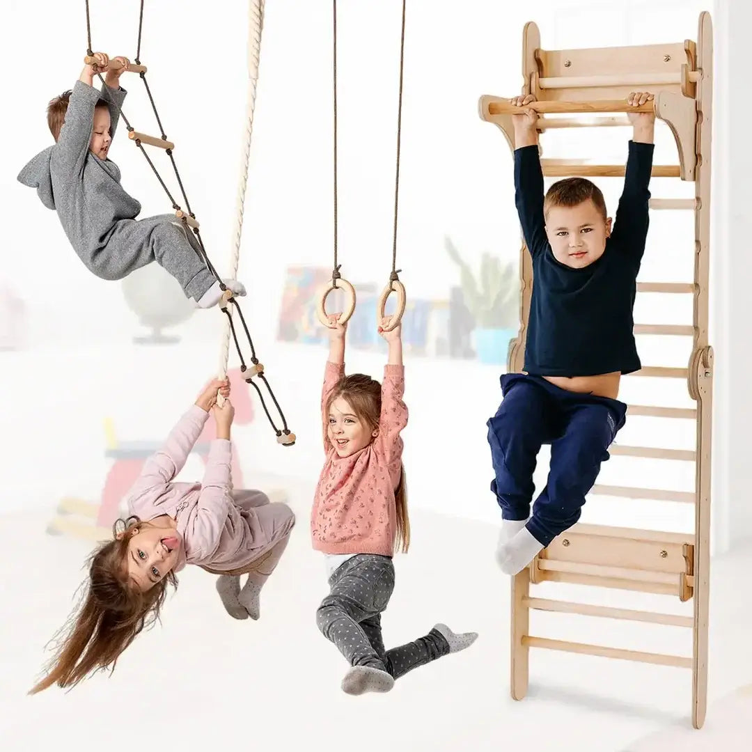 Schwedische Wand / Sprossenwand Aus Holz Für Kinder + Schaukel-Set