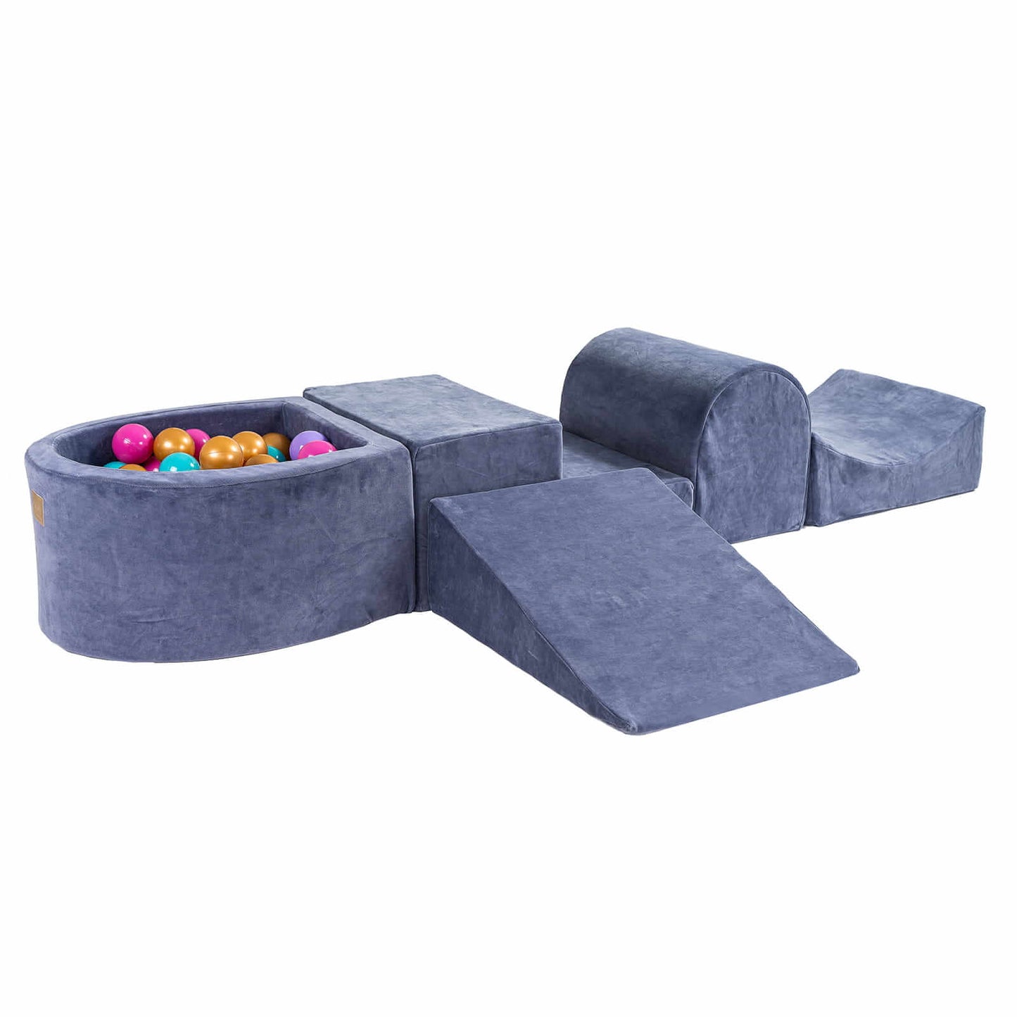 MeowBaby® Schaumspielset mit Mini-Bällebad + 100 Bälle, Grau-Blau