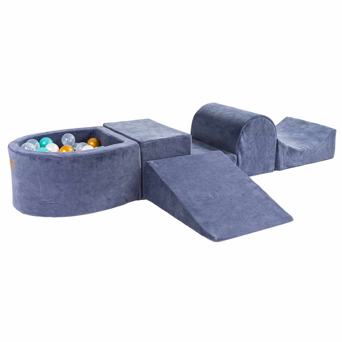 MeowBaby® Schaumspielset mit Mini-Bällebad + 100 Bälle, Grau-Blau
