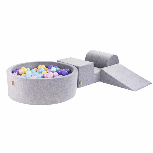 MeowBaby® Foam Play Set with Ball Pit + 200 Balls, Light Grey